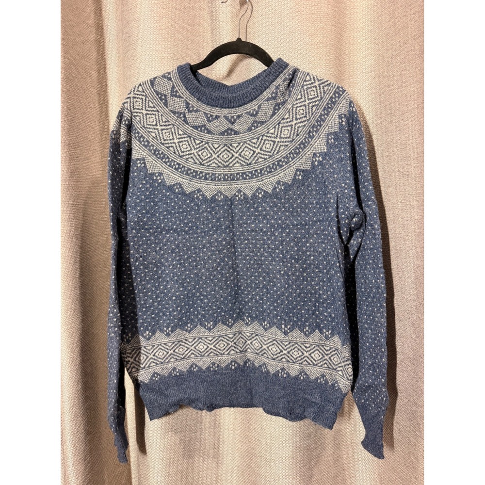 J.Crew Mercantile Sweater Mens M Blue Excellent Fair Isle Lambswool Blend